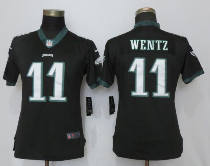 Women Philadelphia Eagles #11 Wentz Black Nike Vapor Untouchable Limited NFL Jerseys->women nfl jersey->Women Jersey